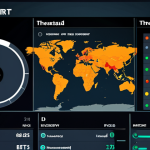 **"A detailed security report dashboard, displaying threat levels, IoCs, and real-time network activity. The interface should be clean and professional, with data visualizations representing different types of cyber threats. Example, use Polish cybersecurity company logo and colors."**