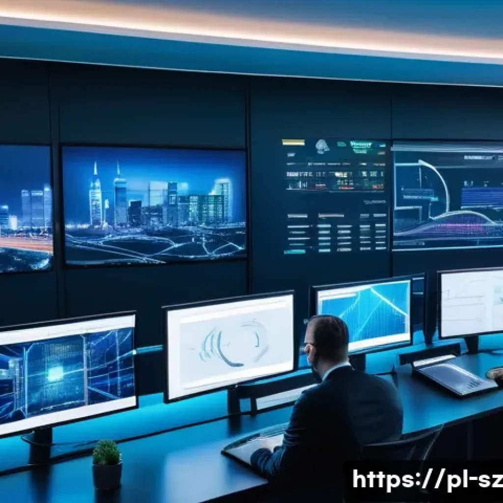 지능형 위협 탐지 시스템의 리스크 관리 방법 - A futuristic cybersecurity operations center in Warsaw, Poland, featuring diverse IT professionals m...