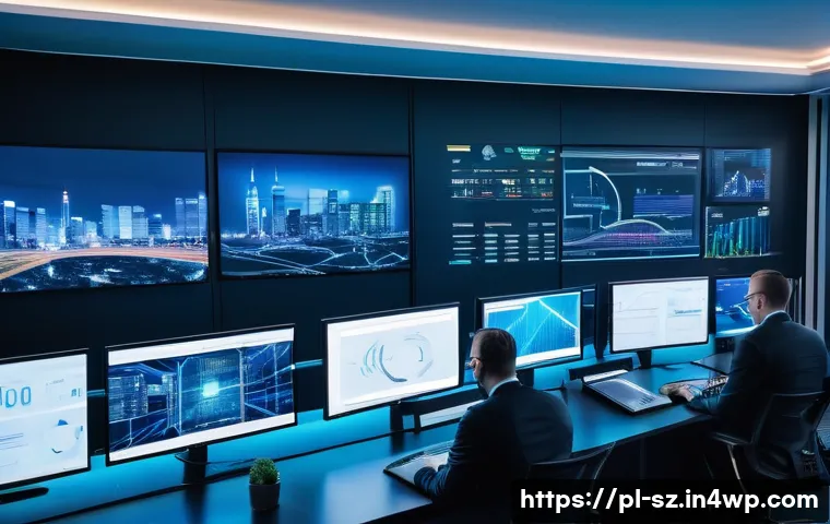 지능형 위협 탐지 시스템의 리스크 관리 방법 - A futuristic cybersecurity operations center in Warsaw, Poland, featuring diverse IT professionals m...