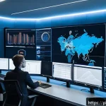 Home 20 지능형 위협 탐지 시스템의 통합 관리 솔루션 - A modern corporate security operations center with a diverse team of IT and cybersecurity profession...