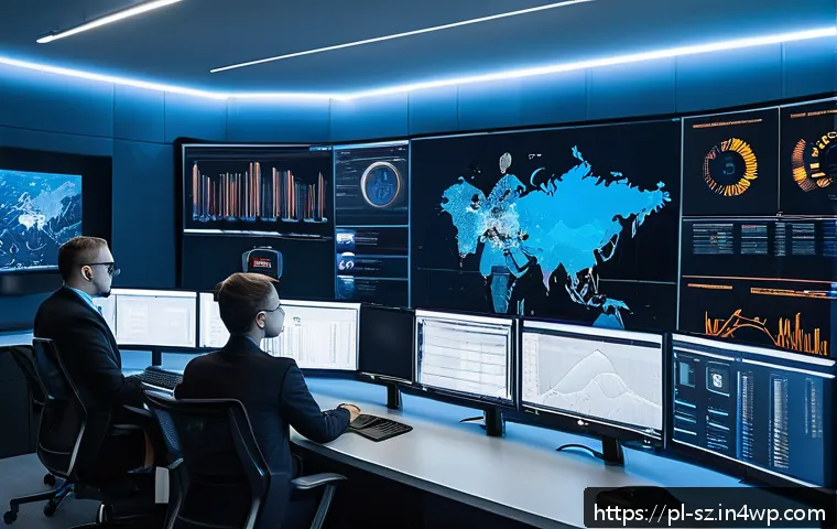 지능형 위협 탐지 시스템의 통합 관리 솔루션 - A modern corporate security operations center with a diverse team of IT and cybersecurity profession...