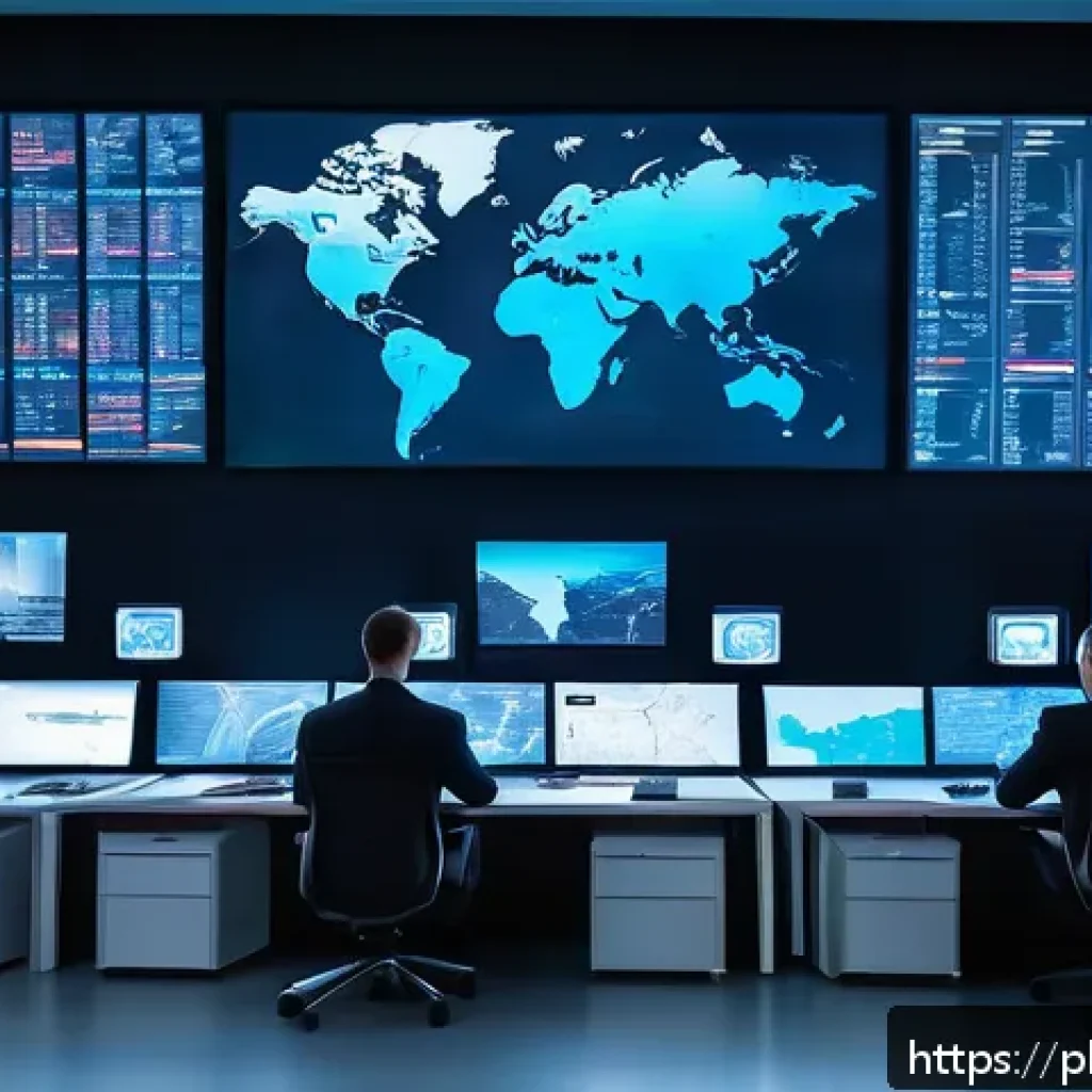 지능형 위협 탐지 시스템에서의 개인정보 보호 방안 - A modern cybersecurity operations center in Poland, featuring a diverse team of IT professionals mon...