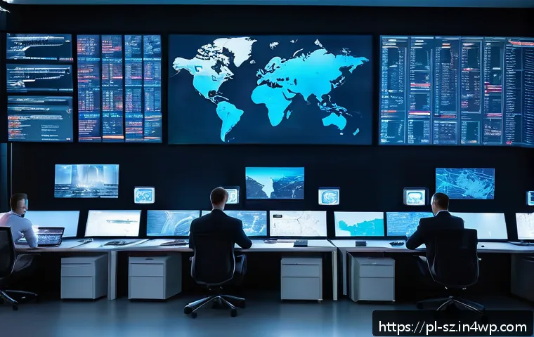 지능형 위협 탐지 시스템에서의 개인정보 보호 방안 - A modern cybersecurity operations center in Poland, featuring a diverse team of IT professionals mon...
