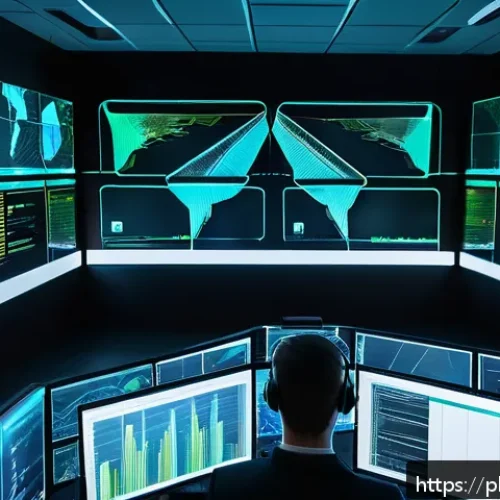 Home 17 지능형 위협 탐지 시스템의 성능 최적화 전략 - A futuristic cybersecurity operations center (SOC) with diverse professionals analyzing multiple lar...